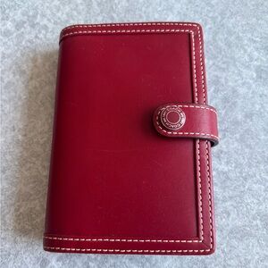 Coach Red Leather Key & Card Holder with Elegant Stitching